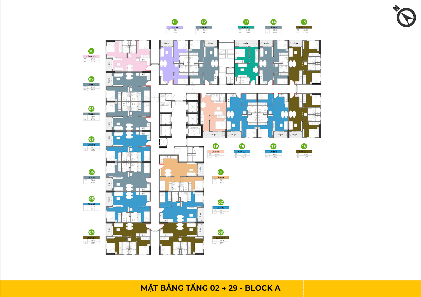 Block A tầng 2 đến 29