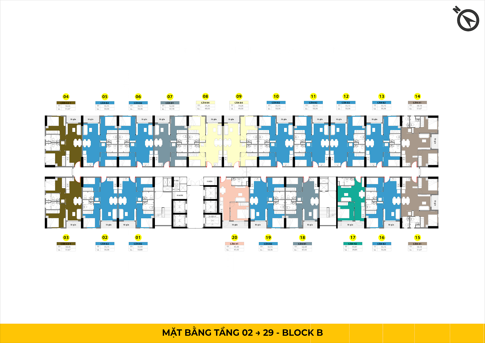 Block B tầng 2 đến 29